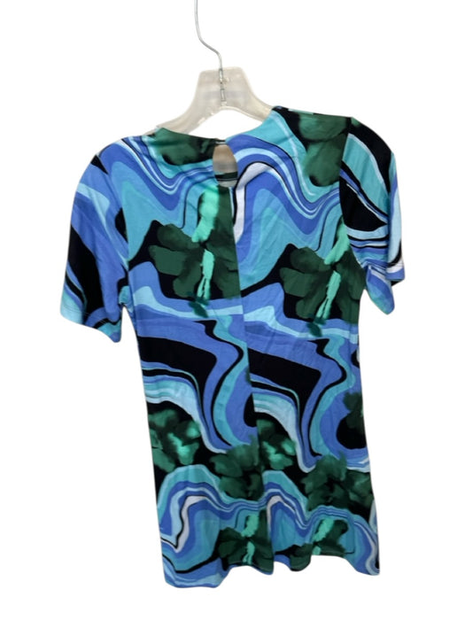 De Loreta Size S Green & Blue Cotton Short Sleeve Swirls Dress Green & Blue / S