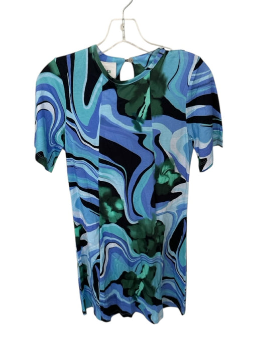 De Loreta Size S Green & Blue Cotton Short Sleeve Swirls Dress Green & Blue / S