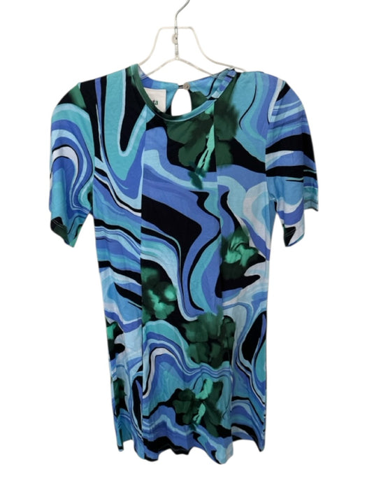 De Loreta Size S Green & Blue Cotton Short Sleeve Swirls Dress Green & Blue / S