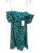 De Loreta Size L Green & Teal Cotton Short Balloon Sleeve Flowers Back Zip Dress Green & Teal / L