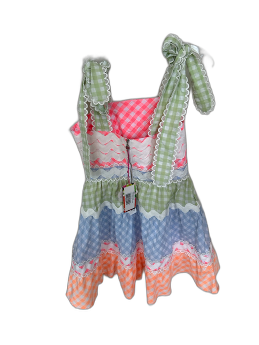 Celia B Size M Pink & Green Cotton Tie Straps Gingham Lace Trim Scallopped Dress Pink & Green / M