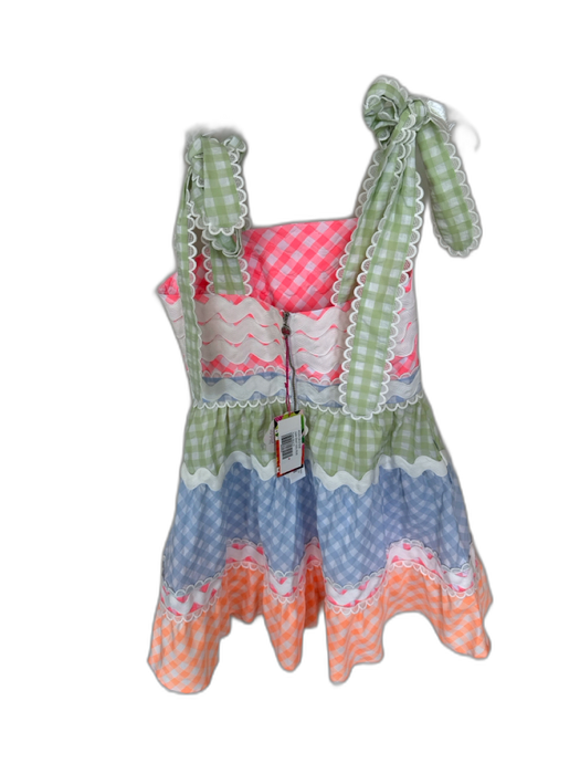 Celia B Size M Pink & Green Cotton Tie Straps Gingham Lace Trim Scallopped Dress Pink & Green / M