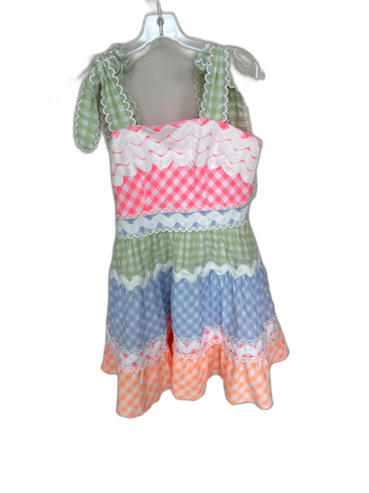 Celia B Size M Pink & Green Cotton Tie Straps Gingham Lace Trim Scallopped Dress Pink & Green / M