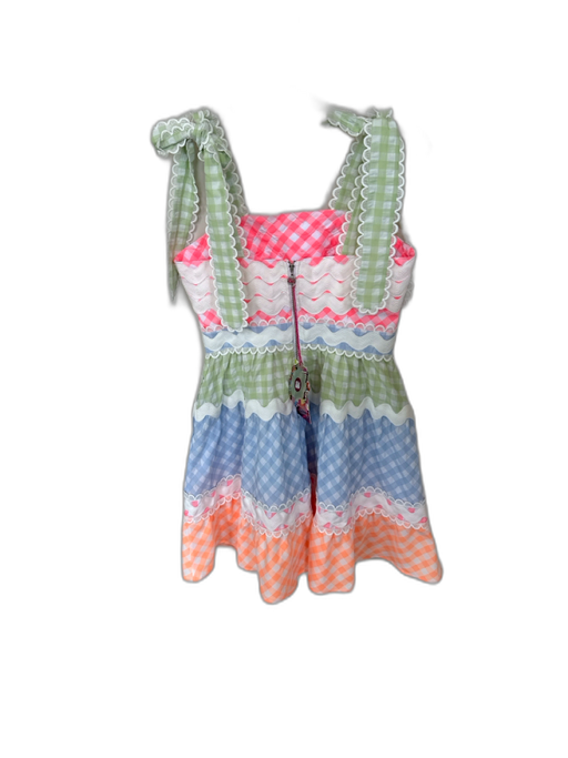 Celia B Size S Pink & Green Cotton Tie Straps Gingham Lace Trim Scallopped Dress Pink & Green / S