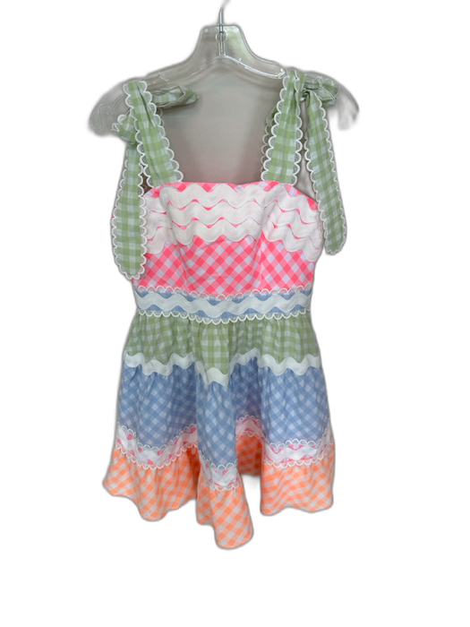 Celia B Size S Pink & Green Cotton Tie Straps Gingham Lace Trim Scallopped Dress Pink & Green / S