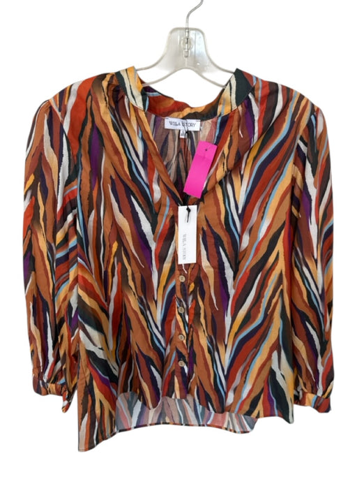 Willa Story Size L Orange & Purple Cotton Long Balloon Sleeve Animal Print Top Orange & Purple / L