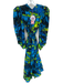 Celia B Size M Blue & Green Viscose Blend Long Balloon Sleeve Abstract Dress Blue & Green / M