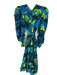 Celia B Size M Blue & Green Viscose Blend Long Balloon Sleeve Abstract Dress Blue & Green / M