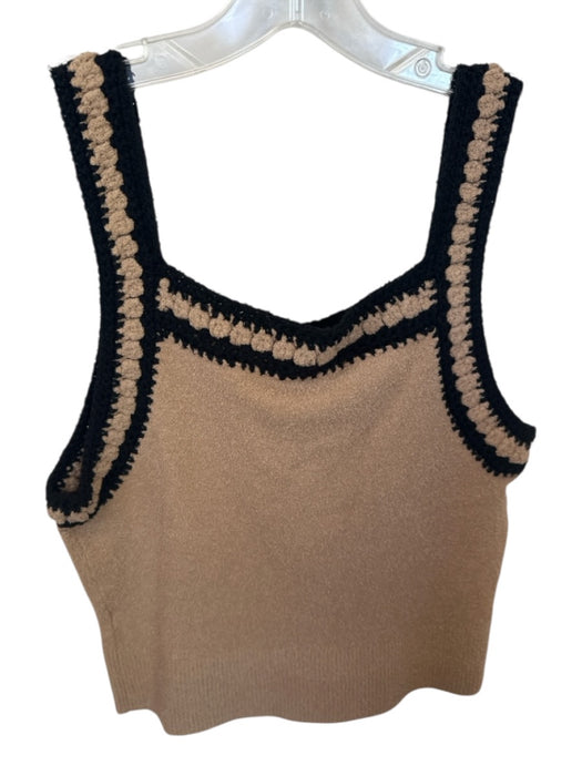 Trina Turk Size XS Tan & black Cotton Blend Sleeveless Crochet Detail Top Tan & black / XS