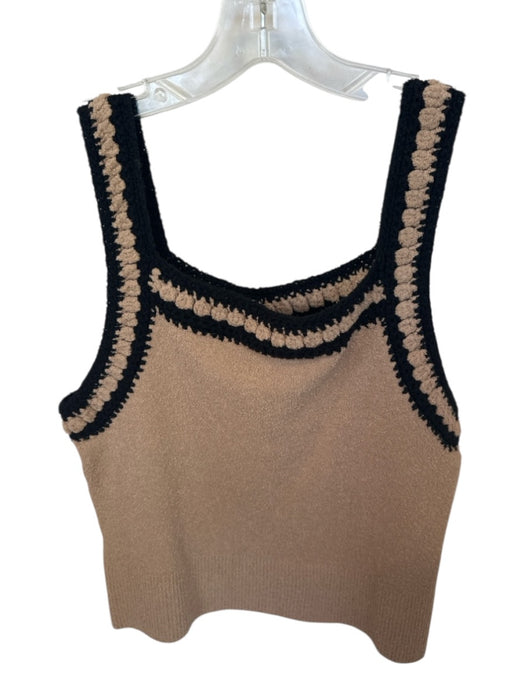 Trina Turk Size XS Tan & black Cotton Blend Sleeveless Crochet Detail Top Tan & black / XS