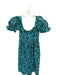 De Loreta Size S Teal & Green Cotton Short Balloon Sleeve Flowers Back Zip Dress Teal & Green / S