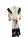 Veroalfie Size 2/M Cream & Brown Cotton Long Balloon Sleeve Lace Trim Sash Dress Cream & Brown / 2/M