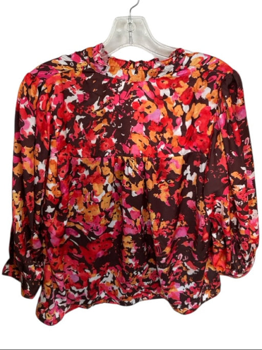 Willa Story Size M Brown & Orange Polyester Long Sleeve Ruffle Collar Top Brown & Orange / M
