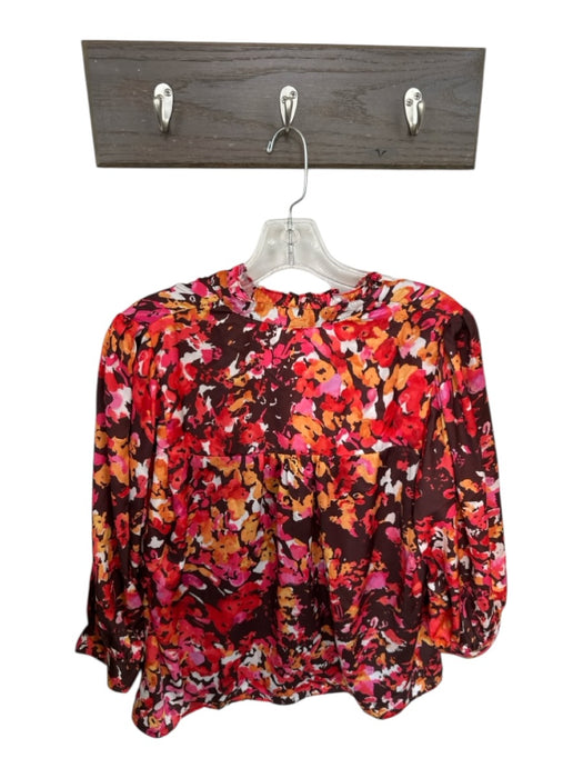 Willa Story Size M Brown & Orange Polyester Long Sleeve Ruffle Collar Top Brown & Orange / M