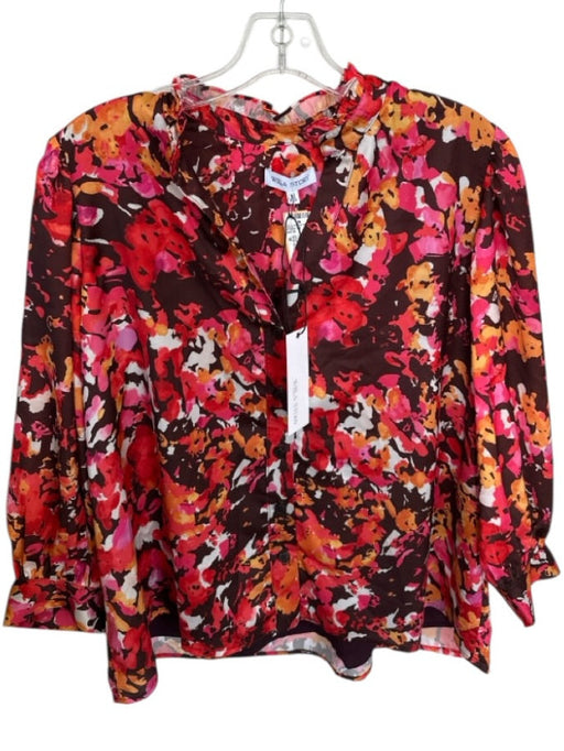 Willa Story Size M Brown & Orange Polyester Long Sleeve Ruffle Collar Top Brown & Orange / M