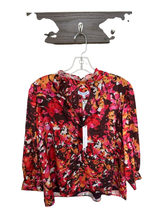 Willa Story Size M Brown & Orange Polyester Long Sleeve Ruffle Collar Top Brown & Orange / M