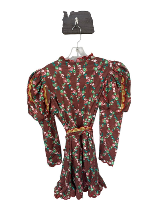 Celia B Size M Brown & Green Viscose Blend Long Balloon Sleeve Flowers Dress Brown & Green / M
