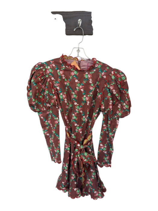 Celia B Size M Brown & Green Viscose Blend Long Balloon Sleeve Flowers Dress Brown & Green / M
