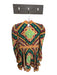 Celia B Size S Orange & Teal Print Viscose Blend Long Sleeve Puff Shoulder Dress Orange & Teal Print / S