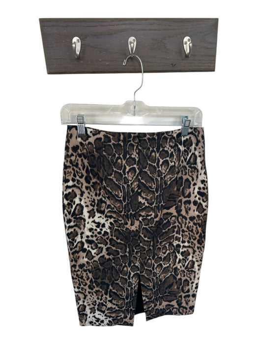 Trina Turk Size 2 Tan & Brown Cotton Blend High Waist Animal Print Pencil Skirt Tan & Brown / 2