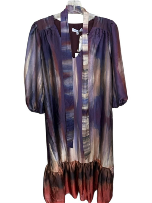 Willa Story Size S Purple & Rust Print Polyester Long Balloon Sleeve Ombre Dress Purple & Rust Print / S