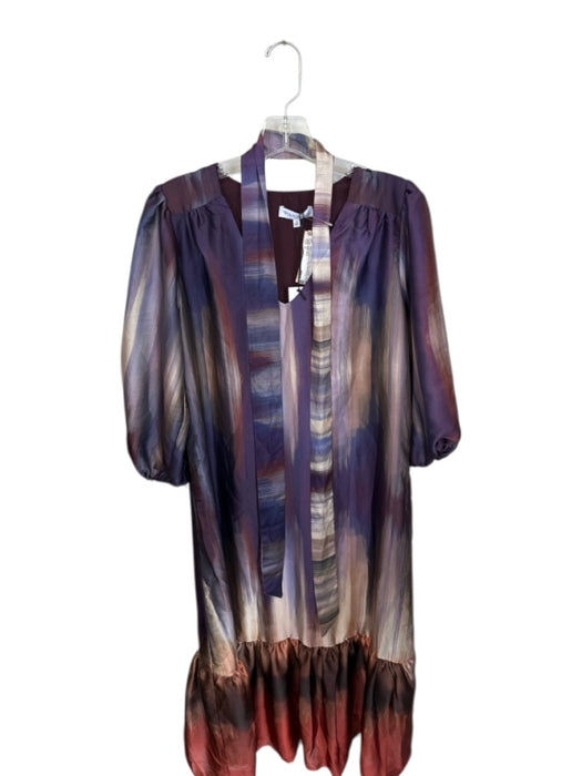 Willa Story Size S Purple & Rust Print Polyester Long Balloon Sleeve Ombre Dress Purple & Rust Print / S