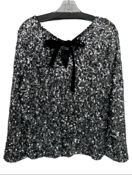 Olivia by Livro Size M Silver & Black Sequin Long Balloon Sleeve Back Tie Top Silver & Black / M