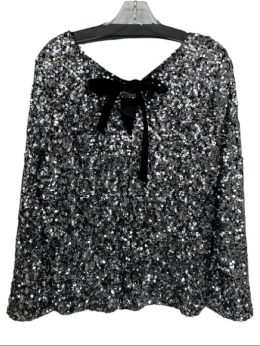 Olivia by Livro Size M Silver & Black Sequin Long Balloon Sleeve Back Tie Top Silver & Black / M