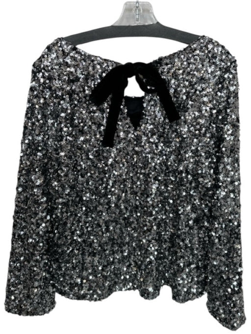 Olivia by Livro Size S Silver & Black Sequin Long Balloon Sleeve Back Tie Top Silver & Black / S
