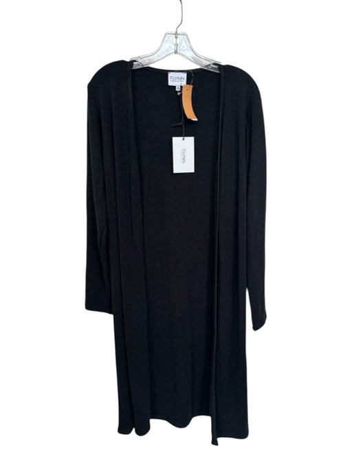 Flynn The Collection Size S Black Rayon Blend Long Sleeve Ribbed Long Sweater Black / S