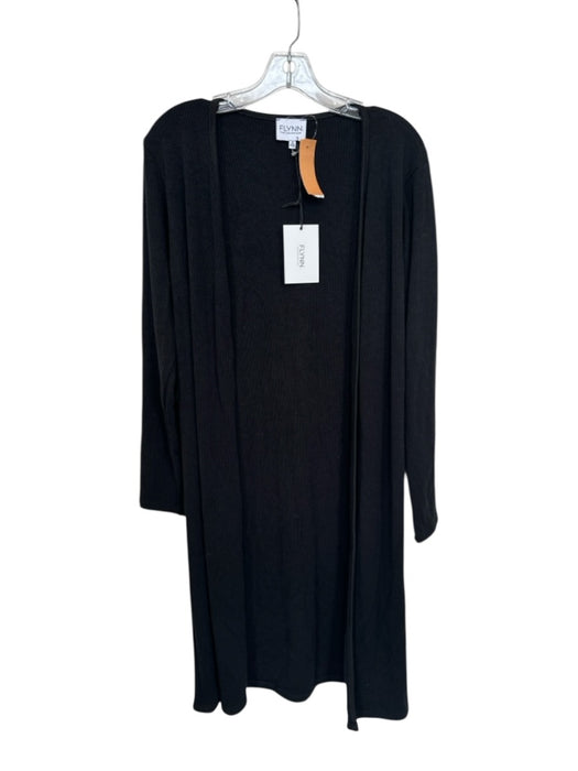 Flynn The Collection Size S Black Rayon Blend Long Sleeve Ribbed Long Sweater Black / S