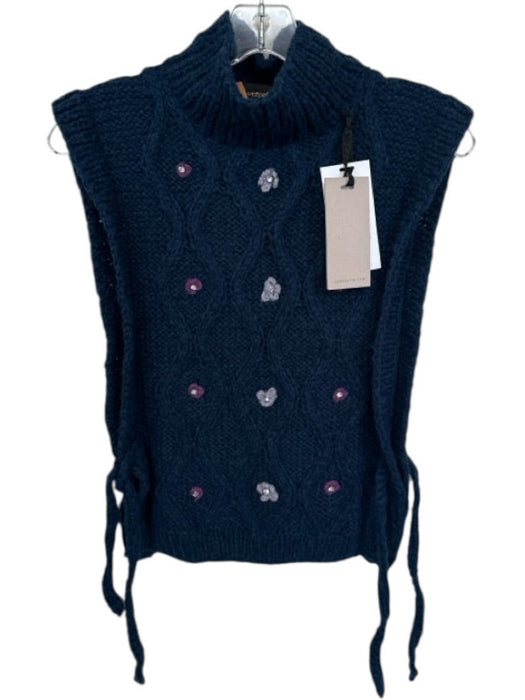 Veroalfie Size 1/S Navy & Purple Mohair Blend Sleeveless Cable Knit Sweater Navy & Purple / 1/S