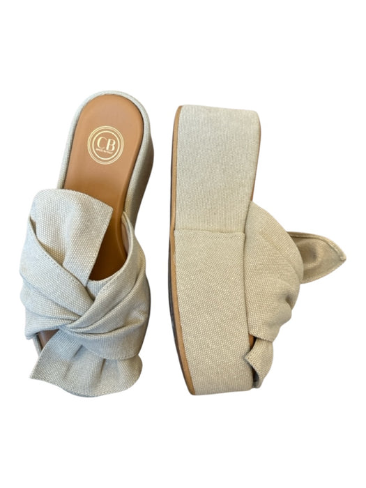 Camilla Benedetti Shoe Size 36 Taupe Canvas Platform Bow Wedge Mules Taupe / 36