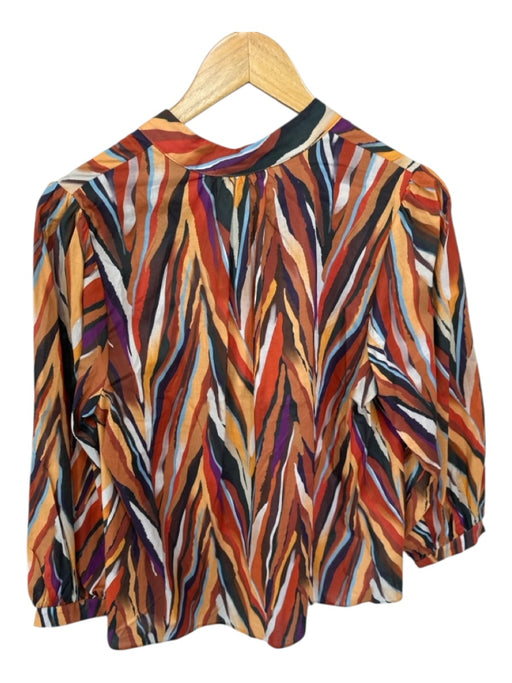 Willa Story Size L Orange & Blue Cotton Long Sleeve Lines Button Down Top Orange & Blue / L