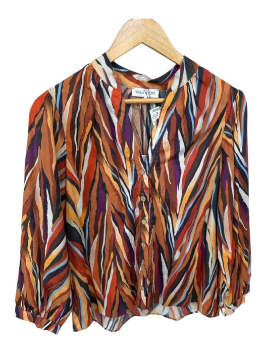 Willa Story Size L Orange & Blue Cotton Long Sleeve Lines Button Down Top Orange & Blue / L