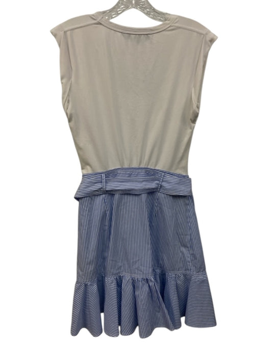 Veronica Beard Jeans Size M White & Blue Cotton Blend Striped Wrap Detail Dress White & Blue / M