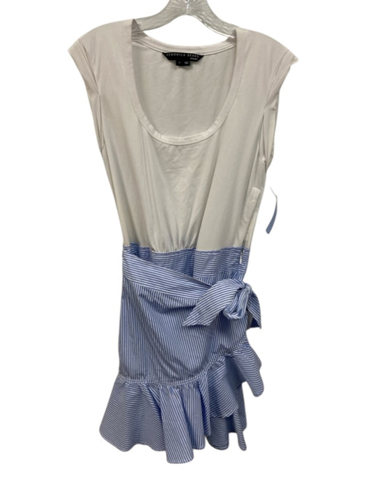 Veronica Beard Jeans Size M White & Blue Cotton Blend Striped Wrap Detail Dress White & Blue / M