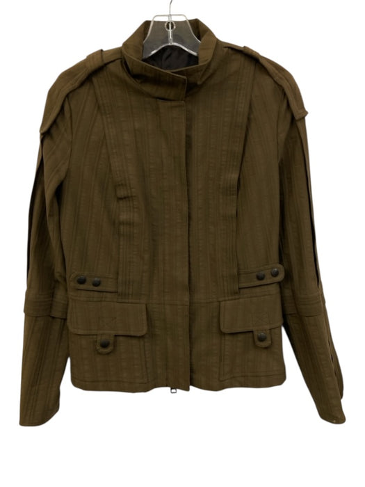 Burberry Size 6 Olive Brown Cotton Blend Zip Up Snap Button Front Utility Jacket Olive Brown / 6