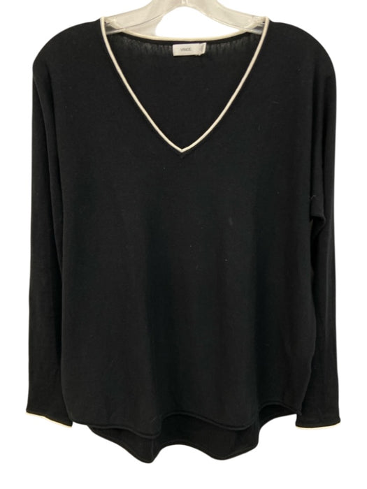 Vince Size S Black & White Missing Fabric Tag Knit Contrast Trim V Neck Sweater Black & White / S