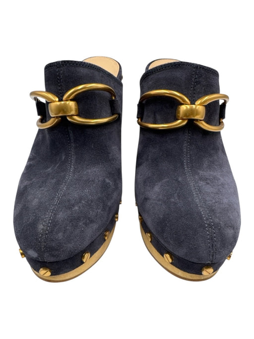 Veronica Beard Shoe Size 8 Midnight blue Leather Upper Suede Wood Sole Mules Midnight blue / 8