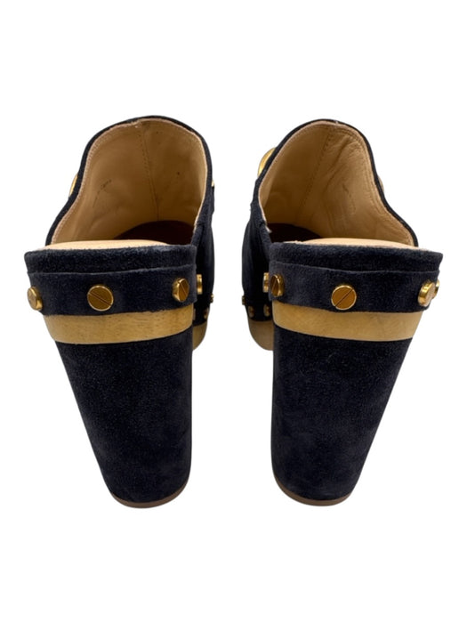 Veronica Beard Shoe Size 8 Midnight blue Leather Upper Suede Wood Sole Mules Midnight blue / 8