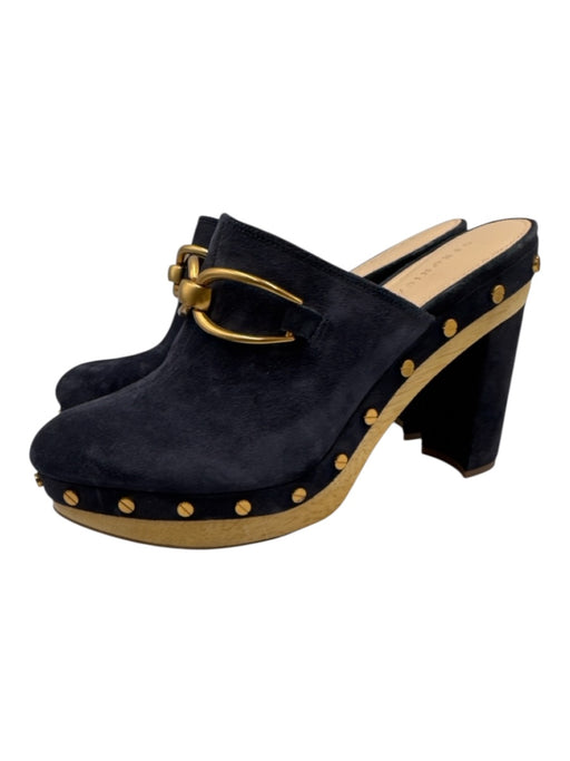 Veronica Beard Shoe Size 8 Midnight blue Leather Upper Suede Wood Sole Mules Midnight blue / 8