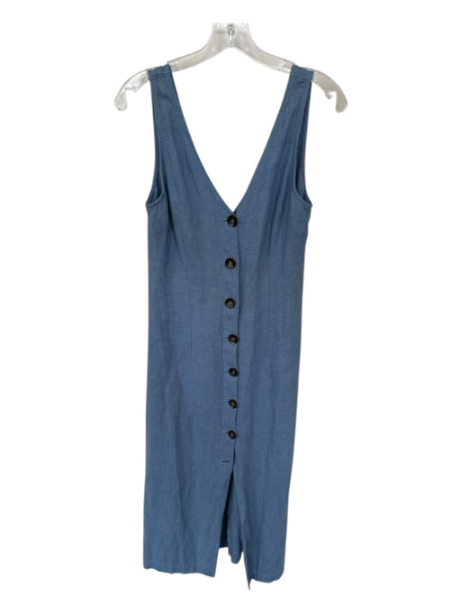 Paloma - Wool Size 38 Blue Linen Sleeveless Button Down Midi Dress Blue / 38