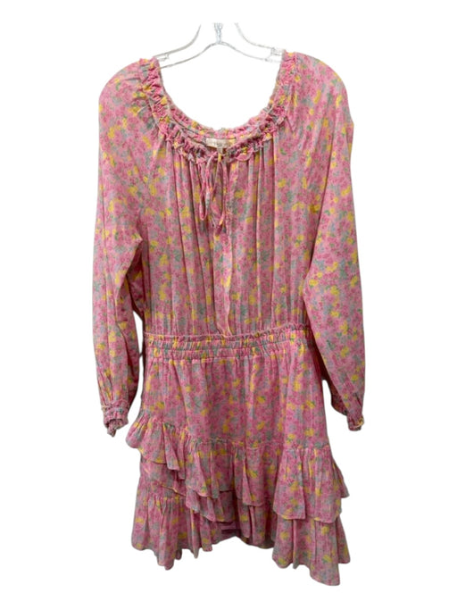 Love Shack Fancy Size Large Pink, Green & Yellow Cotton & Acetate Floral Dress Pink, Green & Yellow / Large
