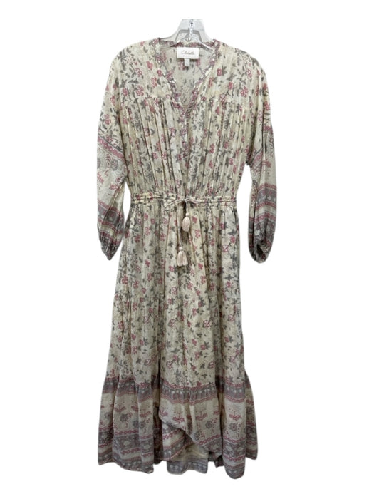 Cleobella Size Small Butter Yellow, Pink & Gray Cotton Long Sleeve Floral Dress Butter Yellow, Pink & Gray / Small