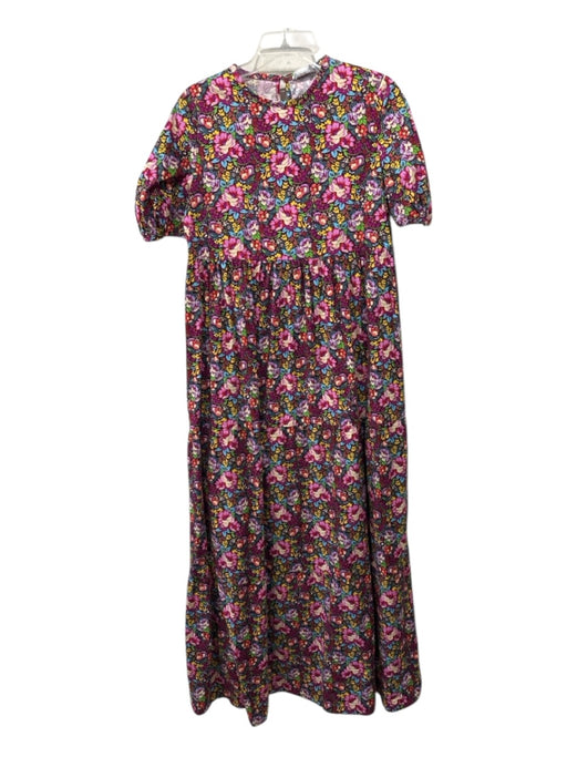 Casey Marks Size Small Burgundy, Pink & Multi Cotton Short Sleeve Floral Dress Burgundy, Pink & Multi / Small