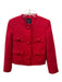 MNG Size S Cherry Red Cotton Blend Tweed Solid 3 Button Cropped Jacket Cherry Red / S