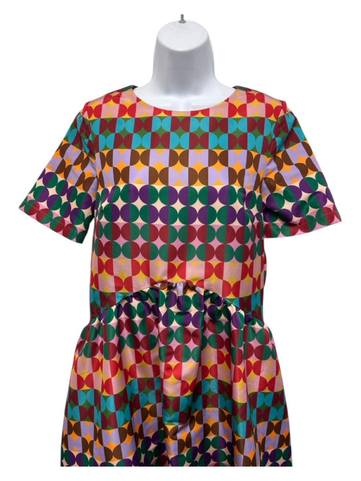 La Double J Size XS Multi Polyester Satin Geometric Short Sleeve Dress Multi / XS