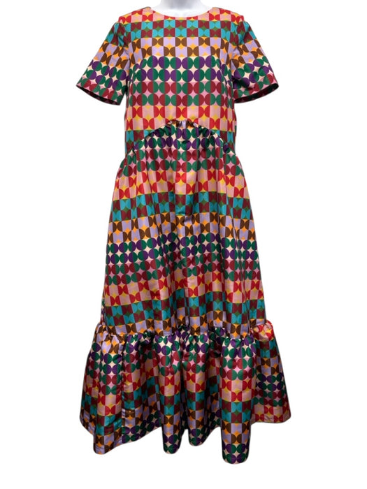 La Double J Size XS Multi Polyester Satin Geometric Short Sleeve Dress Multi / XS