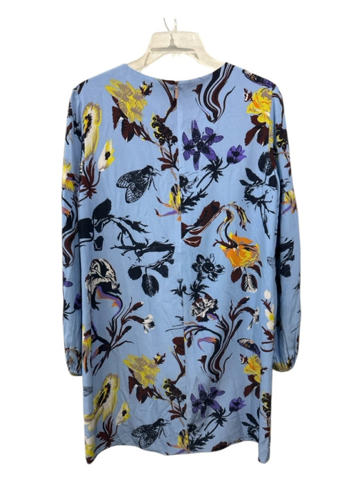 Tibi Size 2 Periwinkle Blue, Black & Multi Silk Long Sleeve Floral Darted Dress Periwinkle Blue, Black & Multi / 2